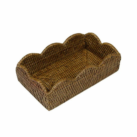 Rattan Scalloped Guest Towel Napkin Holders in Natural