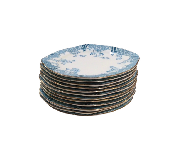 Vintage Genoa Blue & Gold Side Plates s/12