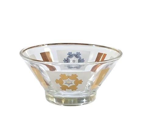 Small Vintage White, Gold & Blue Glass Bowl