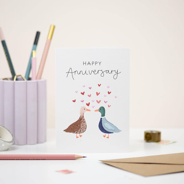 Happy Anniversary Card – Two Ducks with Hearts