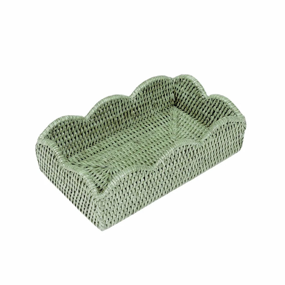 Rattan Scalloped Guest Towel Napkin Holders in Green