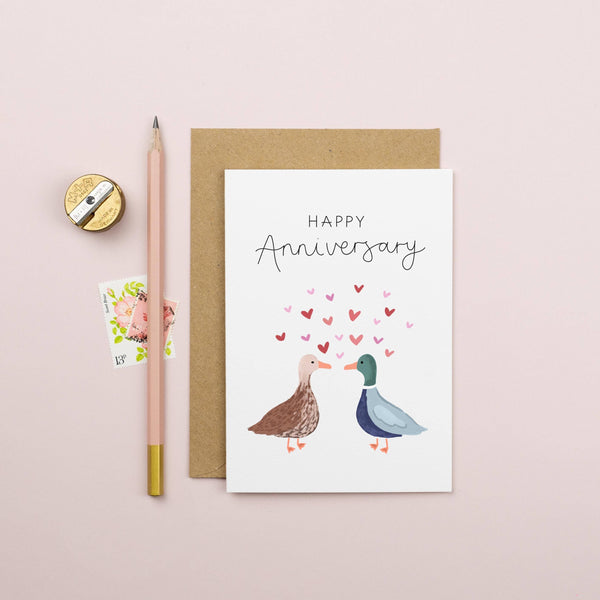 Happy Anniversary Card – Two Ducks with Hearts