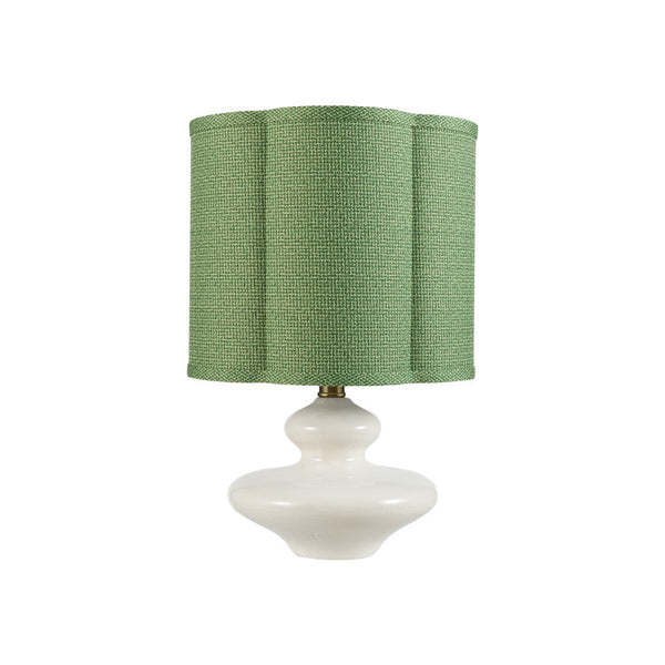 White Stoneware Table Lamp w/Scalloped Green Shade