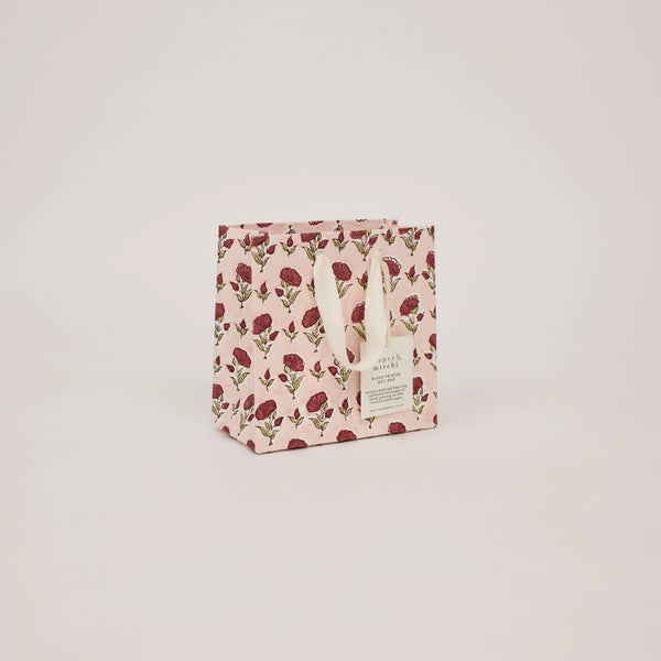 Hand Block Printed Small Gift Bag - Scarlet Refresh