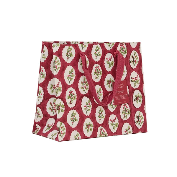 Hand Block Printed Medium Gift Bag - Christmas Pudding
