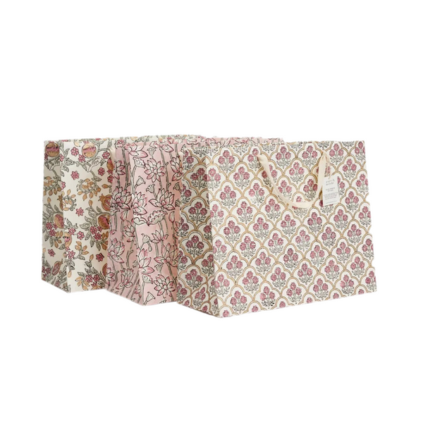 Hand Block Printed Large Gift Bag - Pink Earth