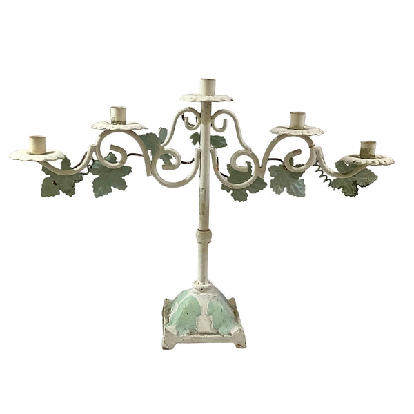 Vintage Italian Toleware Wrought Iron 5-Arm Candelabra