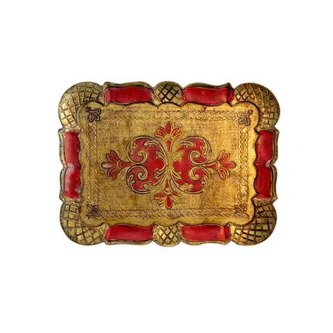 Vintage Italian Red & Gilt Florentine Wooden Tray