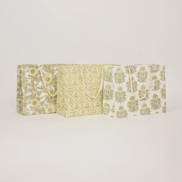 Hand Block Printed Large Gift Bag - Buttercream