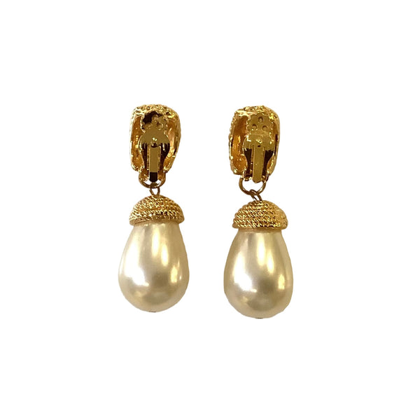 Vintage Gold & Faux Pearl Drop Clip-On Earrings