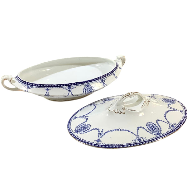 Vintage William Adams Medallion Blue & White Porcelain Covered Casserole Dish