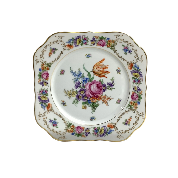 Vintage P. T. Bavaria Tirschenreuth Gold Rimmed Floral Plate