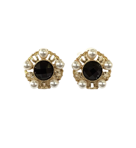 Jewelled Black, Pearl & Gold Earrings