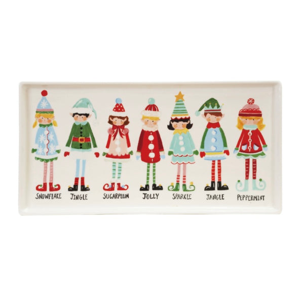 Stoneware Platter w/ Santa's Elves