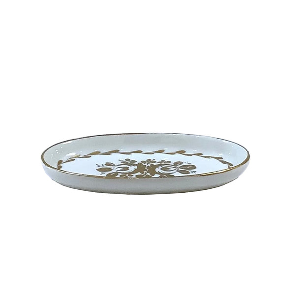 Vintage French White & Gold Rose Oval Dish