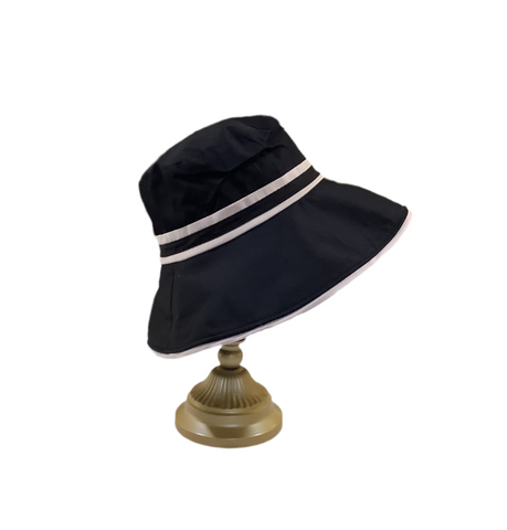 Cotton Sun Hat with Band - Black