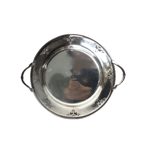 Vintage Round Silver Tray with Handles