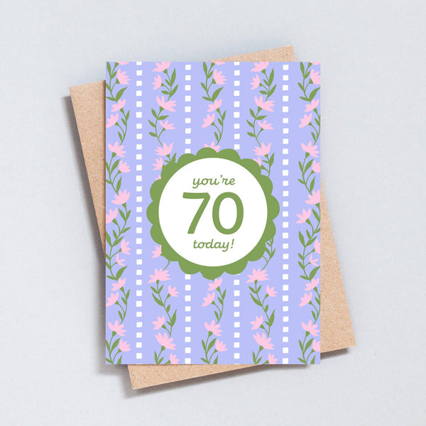 You're 70 Today Floral Stripe Birthday Card