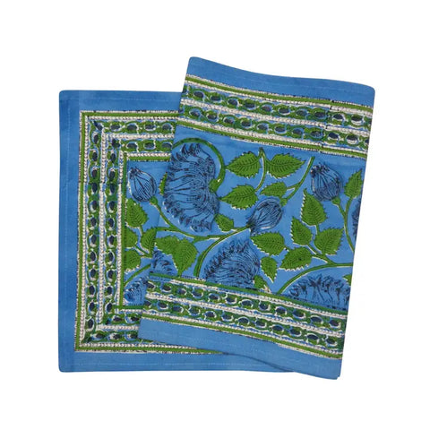 Kamal Block Print Table Runner- Blue & Green