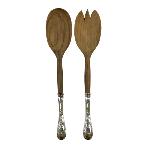 Vintage Birks Regency Silver & Wood Salad Servers