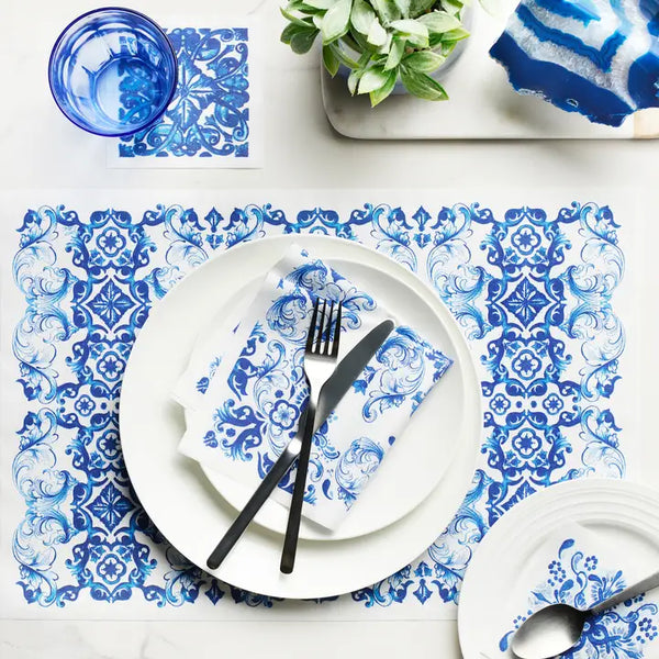 Mediterranean Tile Cotton Dinner Napkins 12 Pieces