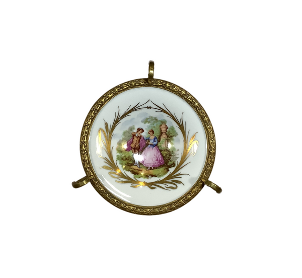 Vintage French Fragonard Dish with Brass Pedestal Base