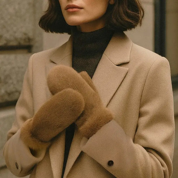 Plush Faux Mitten - Mocha Mousse