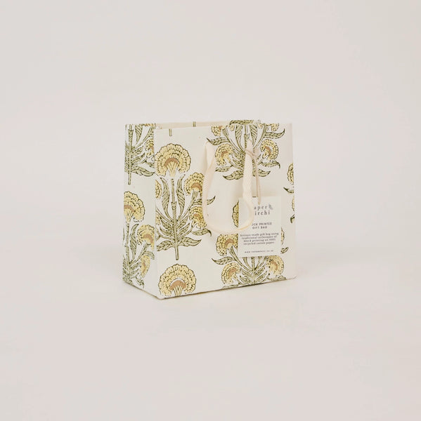 Hand Block Printed Small Gift Bag - Buttercream