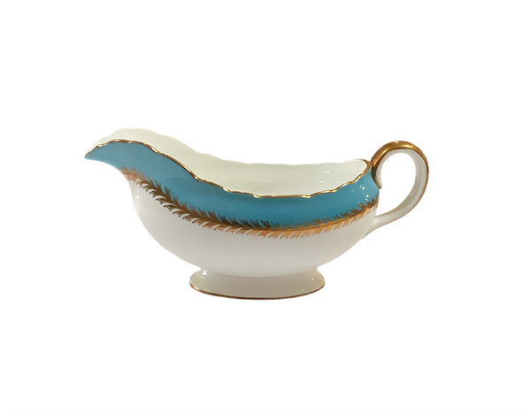 Vintage “Minerva Rose” Turquoise Aynsley Gravy Boat With Plate
