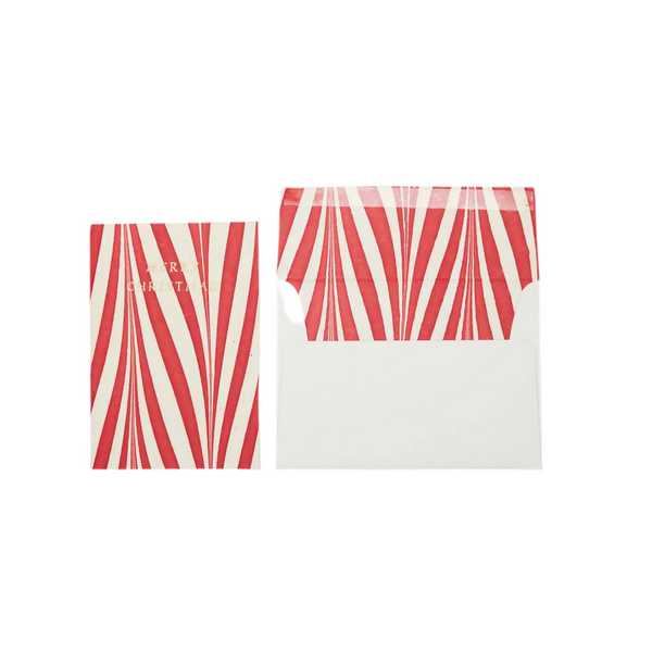Hand Marbled Greeting Card - Candy Stripes Red