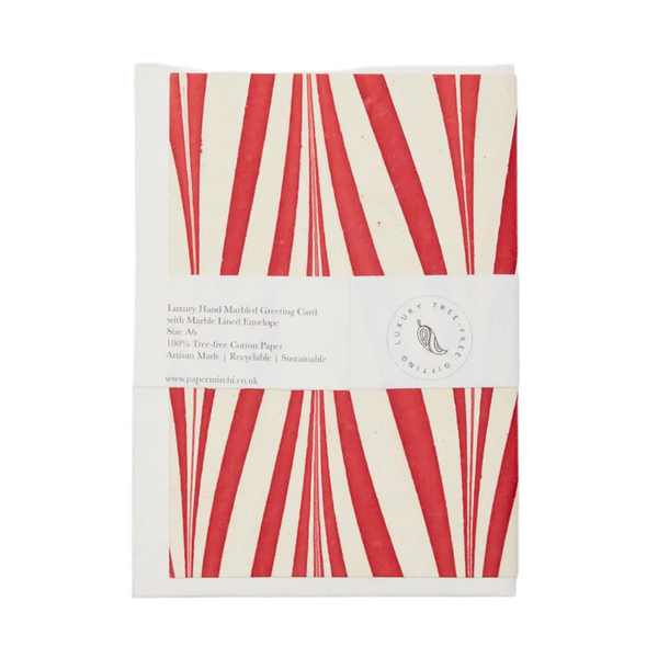 Hand Marbled Greeting Card - Candy Stripes Red