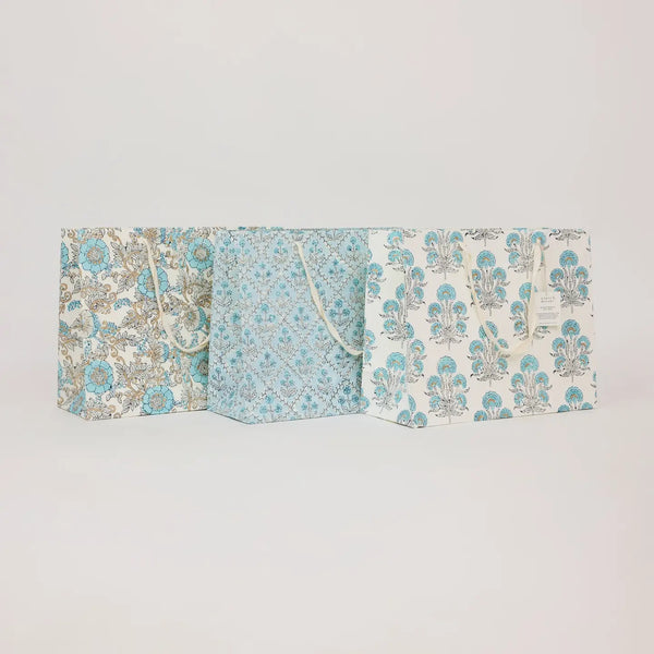 Hand Block Printed Large Gift Bag - Blue Opal
