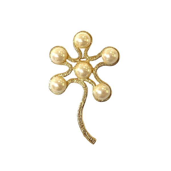 Vintage Pearl & Gold Abstract Tree Brooch