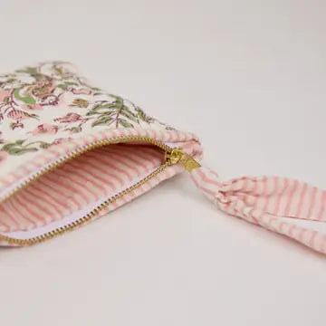 Organic Cotton Zipped Pouch - Floral Blush