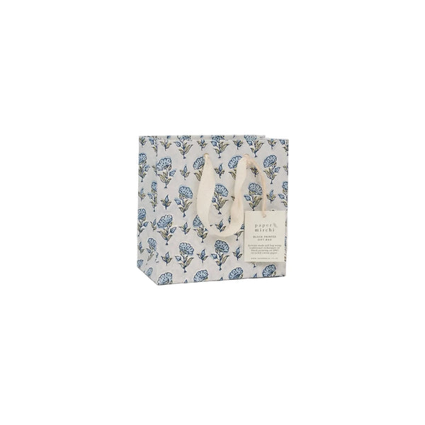 Hand Block Printed Gift Bags - Ditsy Floral Blue Stone