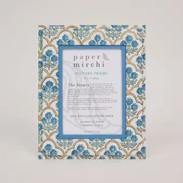 Block Printed Picture Frame - Trellis Indigo
