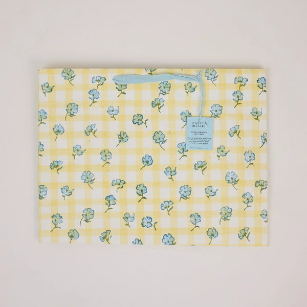 Hand Block Printed Gift Bags - Gingham Alaska
