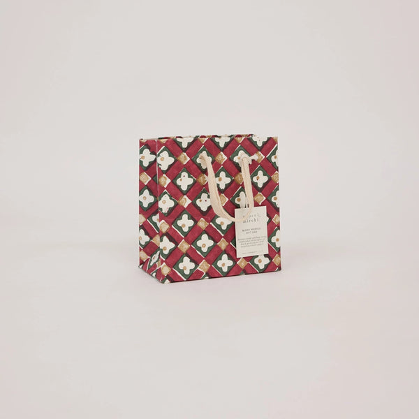 Hand Block Printed Small Gift Bag - Traditional Christmas