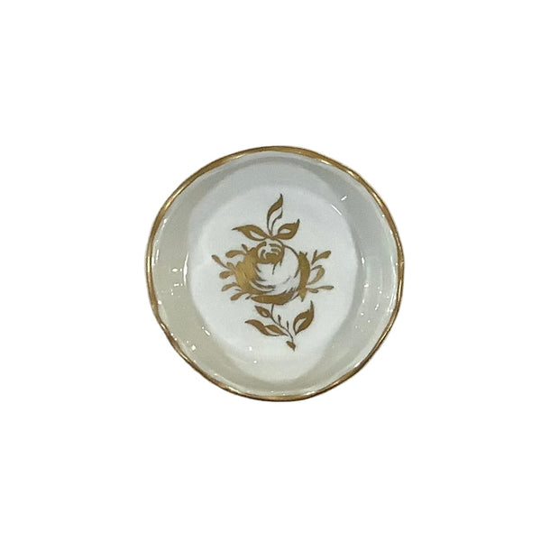 Vintage Birks French White & Gold Rose Round Dish