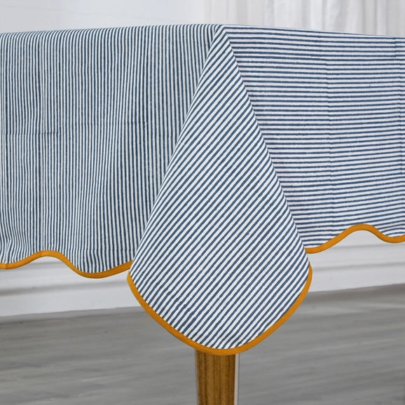 Blue Stripes with Yellow Piping Tablecloth