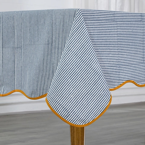 Blue Stripes with Yellow Piping Tablecloth