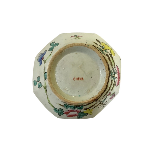 Vintage Chinese Hand-Painted Octagonal Footed Bowl I