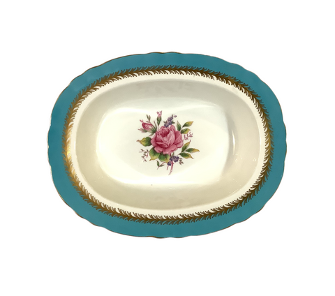 Vintage “Minerva Rose” Turquoise Aynsley Oval Serving Dish