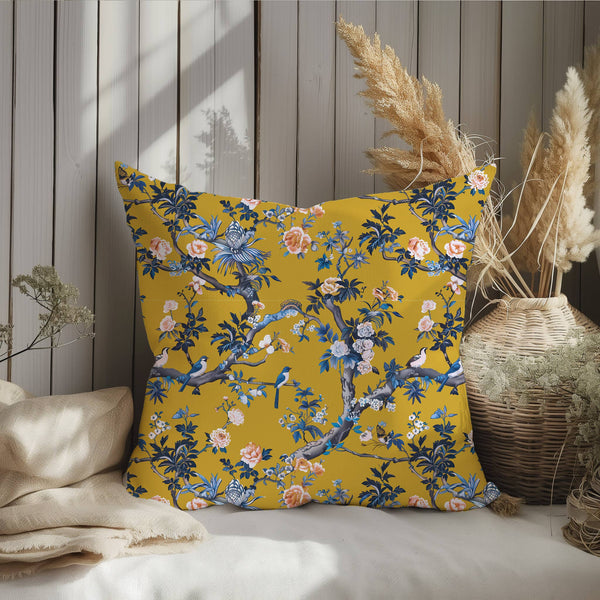 Toile de jouy print floral Linen Pillow