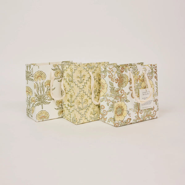 Hand Block Printed Small Gift Bag - Buttercream