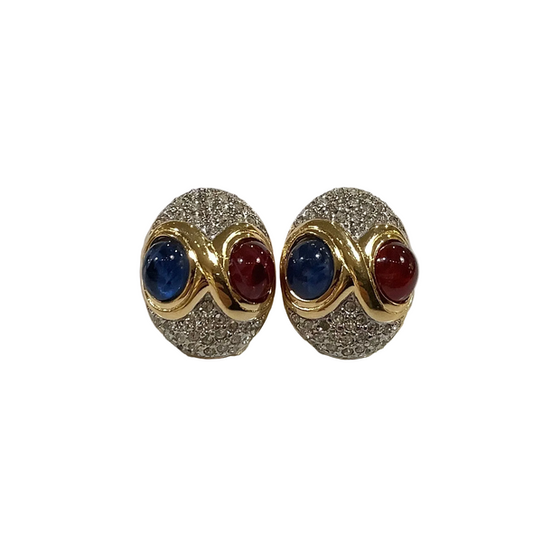 Vintage Oval Gold & Rhinestone Clip-On Earrings