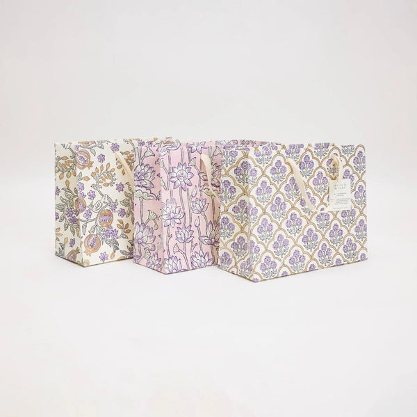 Hand Block Printed Gift Bags - Lotus Lavender