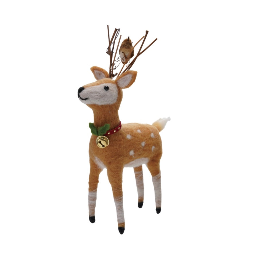 Felt Deer with Bird & Jingle Bell Collar