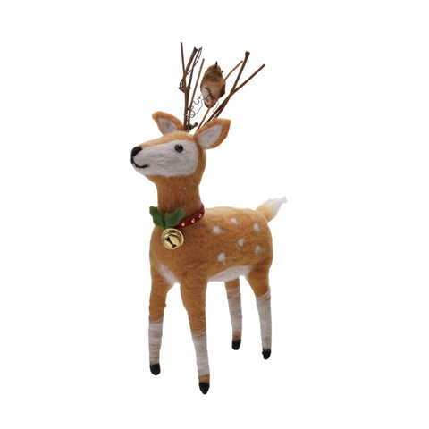 Felt Deer with Bird & Jingle Bell Collar