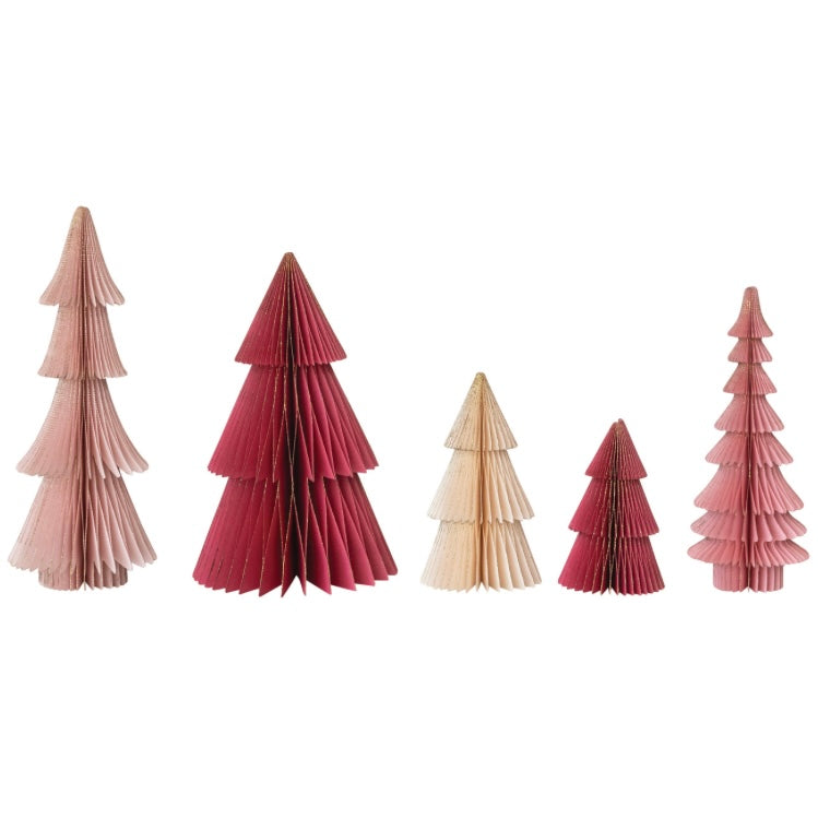 Handmade Folding Honeycomb Trees with Gold Glitter Edges - s/5